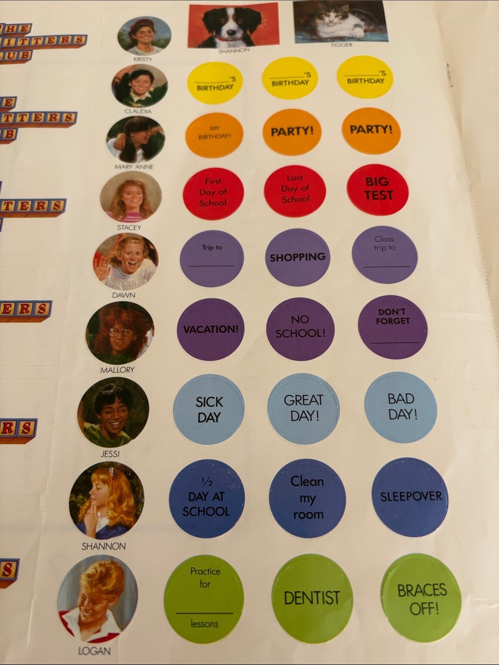 Vintage The Baby-Sitters Club Calendar Sticker Set - Picture 6 of 7